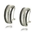 Finesque Silver Overlay Diamond Accent Black and White Semi-hoop Earrings