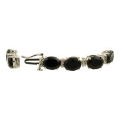Sterling Silver Oval-cut Black Onyx and Diamond Accent Link Bracelet