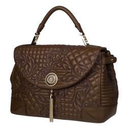 Versace Brown Embroidered Leather Satchel
