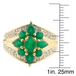 Sterling Silver Green Agate and White Sapphire Crystal Ring