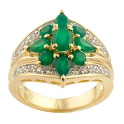Sterling Silver Green Agate and White Sapphire Crystal Ring