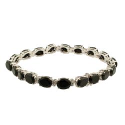 Sterling Silver Oval-cut Black Onyx and Diamond Accent Link Bracelet