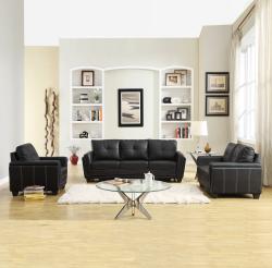Leah Black Vinyl Chair, Loveseat and Sofa 3-Piece Set