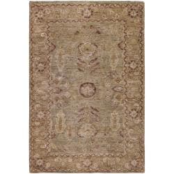 Hand-woven Green Traditional Border Hemp Rug (8' x 11')
