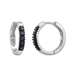 Sterling Silver 1/10ct TDW Blue Diamond Hoop Earrings
