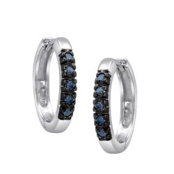 Sterling Silver 1/10ct TDW Blue Diamond Hoop Earrings