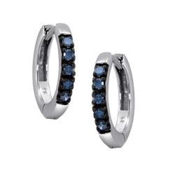 Sterling Silver 1/4ct TDW Blue Diamond Hoop Earrings