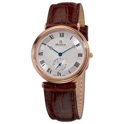 Grovana Men's Rose Goldtone Brown Leather Strap Watch