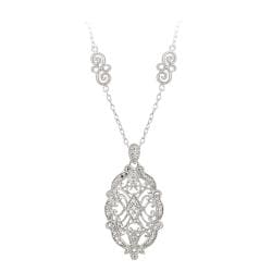 DB Designs Sterling Silver Diamond Accent Oval Vintage Design Necklace
