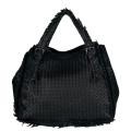 Bottega Veneta Fringed/ Woven Black Leather Tote
