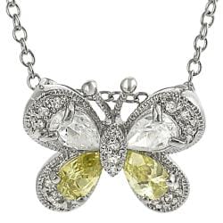 Tressa Silvertone Pave-set White and Green CZ Butterfly Necklace