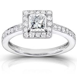 14k White Gold 3/4ct TDW Diamond Halo Engagement Ring