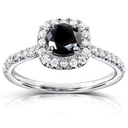 14k Gold 3/4ct TDW Black and White Diamond Halo Ring