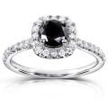 14k Gold 3/4ct TDW Black and White Diamond Halo Ring
