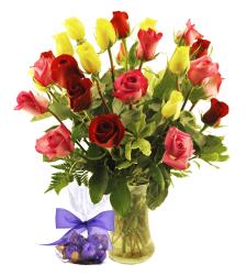 Sweets in Bloom Assorted Roses with Godiva Truffles (Two Dozen)