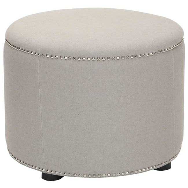 Florentine Beige Linen Round Ottoman  