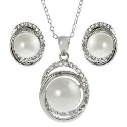 Tressa Silvertone Cubic Zirconia and Faux Pearl Necklace and Earrings Set