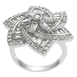 Tressa Silvertone Cubic Zirconia Flower Ring