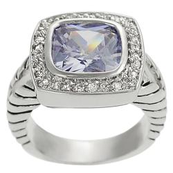 Tressa Silvertone Purple and White Cubic Zirconia Ring