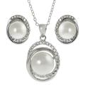 Tressa Silvertone Cubic Zirconia and Faux Pearl Necklace and Earrings Set
