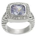 Tressa Silvertone Purple and White Cubic Zirconia Ring