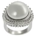 Tressa Silvertone Cubic Zirconia and Faux Pearl Ring