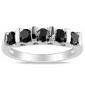 Miadora Sterling Silver 3/4ct TDW Black Diamond Five-Stone Ring