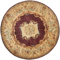 Handmade Aubusson Limours Burgundy/ Gold Wool Rug (3'6 Round)