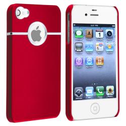 Red/ Chrome Hole Rear Snap-on Rubber Case for Apple iPhone 4/ 4S