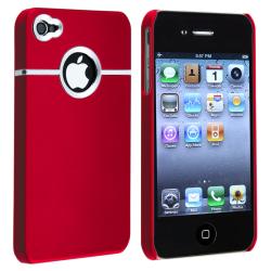 Red/ Chrome Hole Rear Snap-on Rubber Case for Apple iPhone 4/ 4S