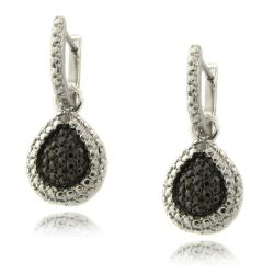 Sterling Silver Diamond Accent Black and White Teardrop Earrings