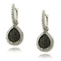 Sterling Silver Diamond Accent Black and White Teardrop Earrings