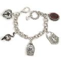 Sweet Romance Silvertone Glass Stone Gothic Amulet Charm Bracelet