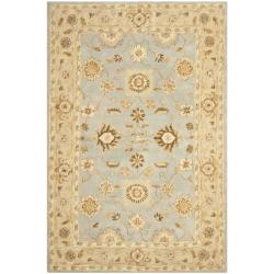 Hand-made Farahan Blue/ Sage Hand-spun Wool Rug (6' x 9')