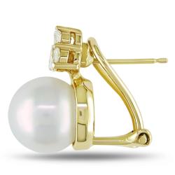 New! 14k Yellow Gold 2/5ct TDW Diamond and Akoya Pearl Earrings (9-10 mm)(H-I, I1-I2)