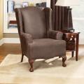 Stretch Faux-leather Wing Chair Slipcover