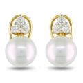 Miadora 14k Yellow Gold 2/5ct TDW Diamond and Akoya Pearl Earrings (9-10 mm)(H-I, I1-I2)