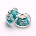 Bleek2Sheek Glass Teal Blue Foil with White Flower Charm Beads (Set of 2)
