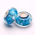 Bleek2Sheek Glass Blue Foil with White Flowers Charm Beads (Set of 2)
