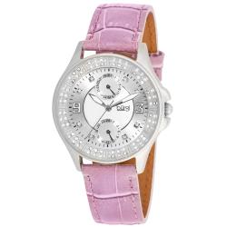 Burgi Women's Diamond Classic Stainless Steel GMT Date Strap Watch