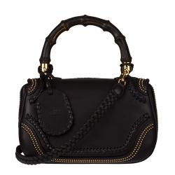 Gucci New Black Leather and Bamboo Top Handle Satchel