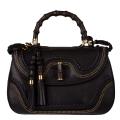 Gucci New Black Leather and Bamboo Large Top Handle Bag