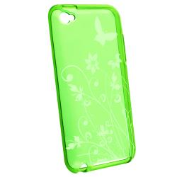 Clear Green Flower TPU Rubber Skin Case for Apple iPod Touch 4th Gen