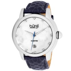 Burgi Women's Diamond Swiss Quartz Date Blue Strap Watch