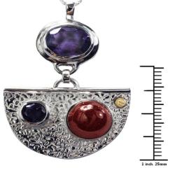 De Buman 18K Yellow Gold and Sterling Silver Amethyst and Ruby Necklace