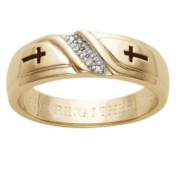 18k Gold over Silver Men's Diamond Accent 'WITH THIS RING I THEE WED' Band