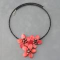 Red Pearl and Shell Flower Bouquet Necklace (Thailand)