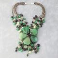 Sterling Silver Agate and Onyx Green Daisy Necklace (Thailand)
