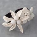 Funky White Leather Flower-Shell-Quartz Adjustable Cuff (Thailand)