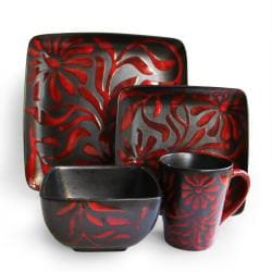 American Atelier Daisy Red 16-piece Dinnerware Set